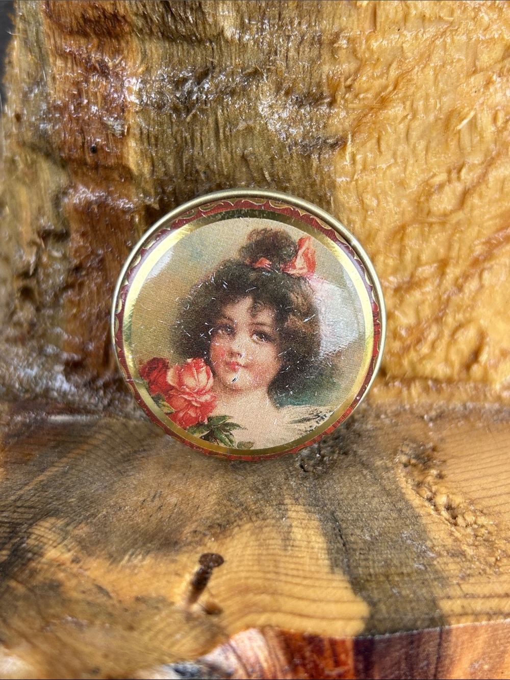 Vintage Round Portrait Pill Box With Young Girl